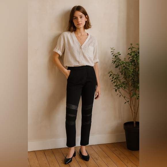 MAJE Black Lace Panel Women's Crossover Pants - Picture 1 of 7
